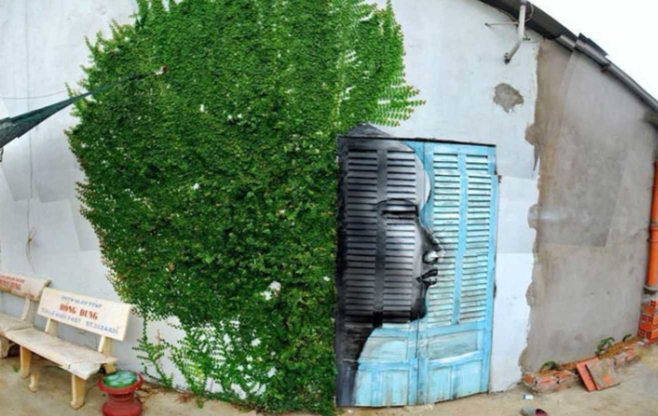 Впечатляющее уличное искусство с элементами природы